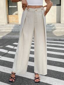 Serisse Women's Casual Versatile Solid Color Wide Leg Pants - Apricot - View 6