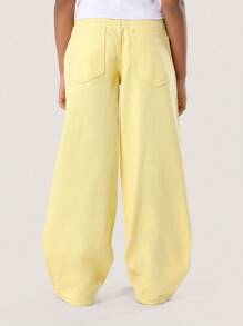 SUMWON 女童宽松阔腿牛仔裤柔和柔和春夏节日牛仔裤休闲现代时尚经典趣味 - 黃色 - 查看 3