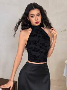 EastFlair Canotta elegante da donna con collo a lupetto, senza maniche, in jacquard, slim fit, adatta per l'estate