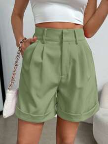 Vionelle 夏季大码休闲日常纯色短裤 - 綠色 - 查看 1