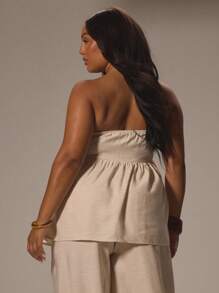 MUSERA Plus Size Peplum Longline Bandeau Top Elegant Classy Vacation Holiday Cute Holiday Romantic Cute Summer Occasion Graduation Spring - White - View 4