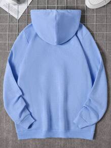 EURMUSE Hoodie De Color Sólido Para Hombre Con Cordón - Celeste - Ver 2