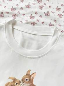 INAWLY 女士圆领短袖动物印花休闲 T 恤，适合日常穿着，图案 T 恤，女式上衣 - 白色 - 查看 3