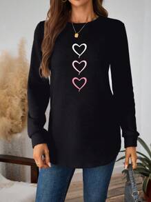 EMERY ROSE Women Casual Ombre Heart Round Neck Thick Sweatshirt, Suitable For Autumn/Winter
