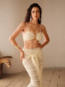 Anewsta Conjunto de bikini minimalista de unicolor y de alta gama para mujer