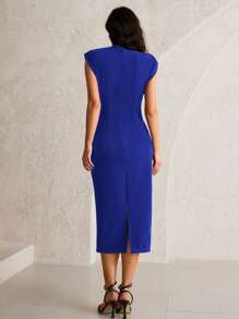 MaterniWear Váy bầu màu trơn không tay ôm vừa vặn thanh lịch cho mùa hè - Xanh đậm - Xem 2