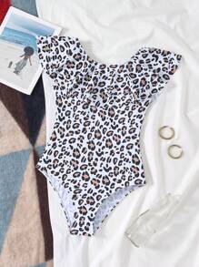 Nuevo traje de baño de una pieza con volantes y estampado de leopardo sexy para vacaciones de mujer - Multicolor - Ver 6