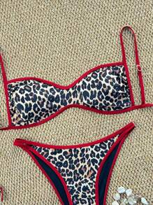 SHEIN 2pcs/Set Women Leopard Print High Cut Bikini Set, Beachwear Swimsuit For Summer Beach Vacation - Multicolor - View 3
