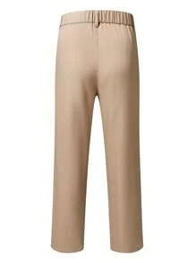 Manfinity Bizformal Men's Casual Simple Solid Color Fold Pleated Side Pocket Fitted Suit Pants