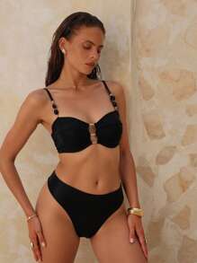 Swim Chiccia Conjunto de traje de baño para vacaciones y playa de unicolor para mujeres - Negro - Ver 5