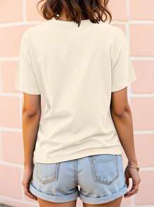 INAWLY Women's V-Neck Short Sleeve T-Shirt, Fashionable For Summer - Apricot - View 2
