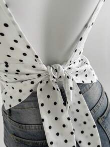 Sweetra Parte superior corta sin mangas con diseño de lazo en la espalda y estampado de lunares, vintage sexy, diseño exclusivo, estilo "French Girl"