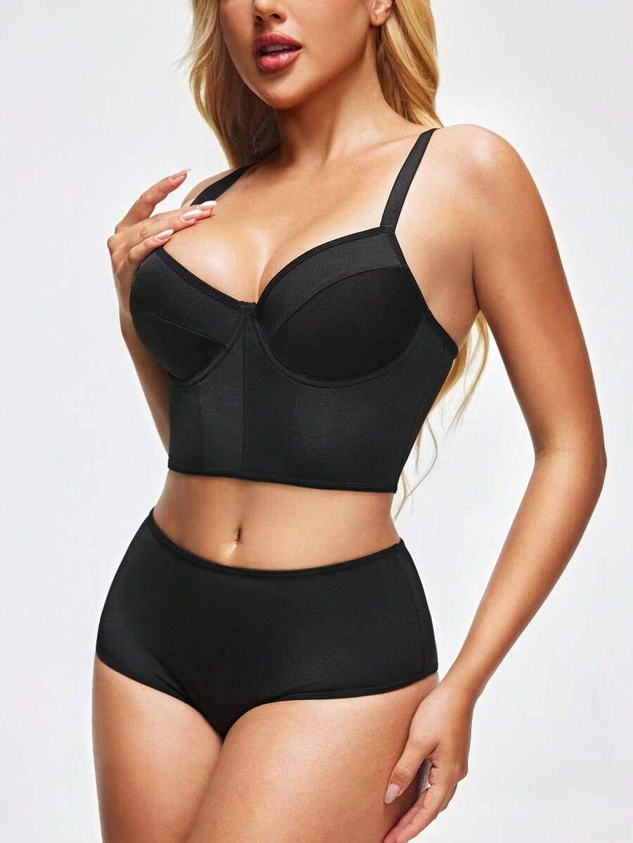 SHAPORA Solid Underwire Bra & Panty Lingerie Set - Black - View 1