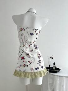 SHEIN Unity Women's Colorblock Bow Lace Panel Casual Dress, Suitable For Birthday, Vacation - White - View 2