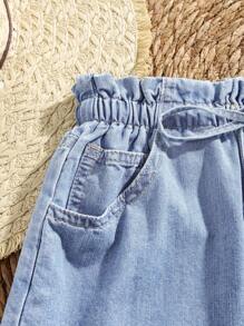 Soleia 女式高腰休闲牛仔短裤，蓝色 - 淺色水洗藍 - 查看 4