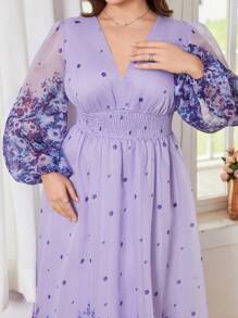 Modelyn New Luxury Elegant Maxi V-Neck Long Sleeve Dress With Voluminous Skirt