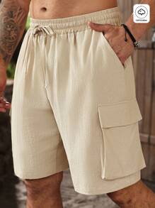 Manfinity Homme Plus Size Men's Casual Solid Color Summer Cargo Shorts Men Linen Shorts Men Tan Shorts - Apricot - View 1