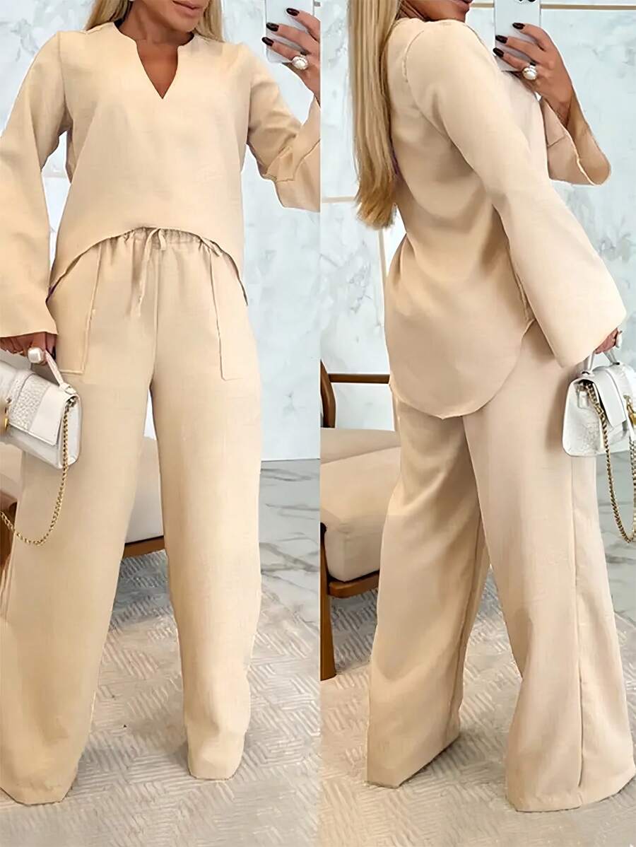 INAWLY Set de 2 piezas de camisa de manga larga holgada y pantalones rectos informales