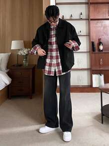 DAZY Black Zipper Pocket Snap Button Design Men's Jacket And Coat, Spring & Autumn - Black - View 6