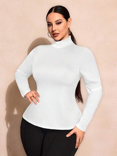 SHEIN SXY 大码纯色修身高领长袖百搭T恤基本款T恤