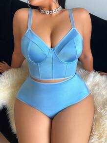 SHEIN Plus Size Simple Solid Color Camisole Bra And High Waisted Panty 2 Pieces Lingerie Set Curve Lingerie Set Lingerie 2 Piece Set