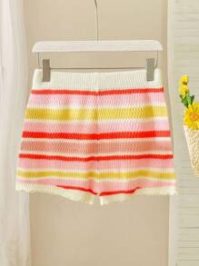 Skyraze 男士松紧腰条纹针织短裤 - 彩色 - 查看 2