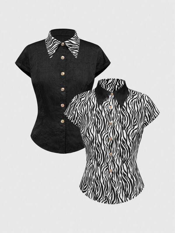 ROMWE J-Fashion Reversible Y2K Harajuku-Style Black Leopard Print Basic Shirt