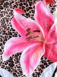 SHEIN Tween Girl Leopard Print & Floral Casual Vacation One-Piece Swimsuit