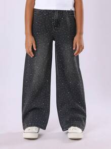 SUMWON Quần Jeans Denim Lấp Lánh Sao Diamante Ống Rộng Đính Pha Lê Trang Trí Quần Dài Dự Tiệc Mùa Đông Lễ Hội - màu đen - Xem 1