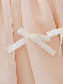 SHEIN 女童网眼覆盖长袖公主裙，时尚幼儿女婴春秋季外套 - 杏色 - 查看 3