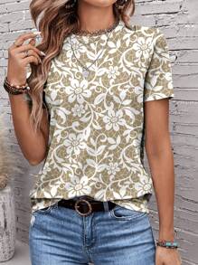 EMERY ROSE Casual Elegant Floral Graphic Round Neck Loose Fit Women T-Shirt