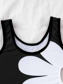 SHEIN LMoss Kids Young Girl Floral Knitted Spaghetti Strap Bikini Top