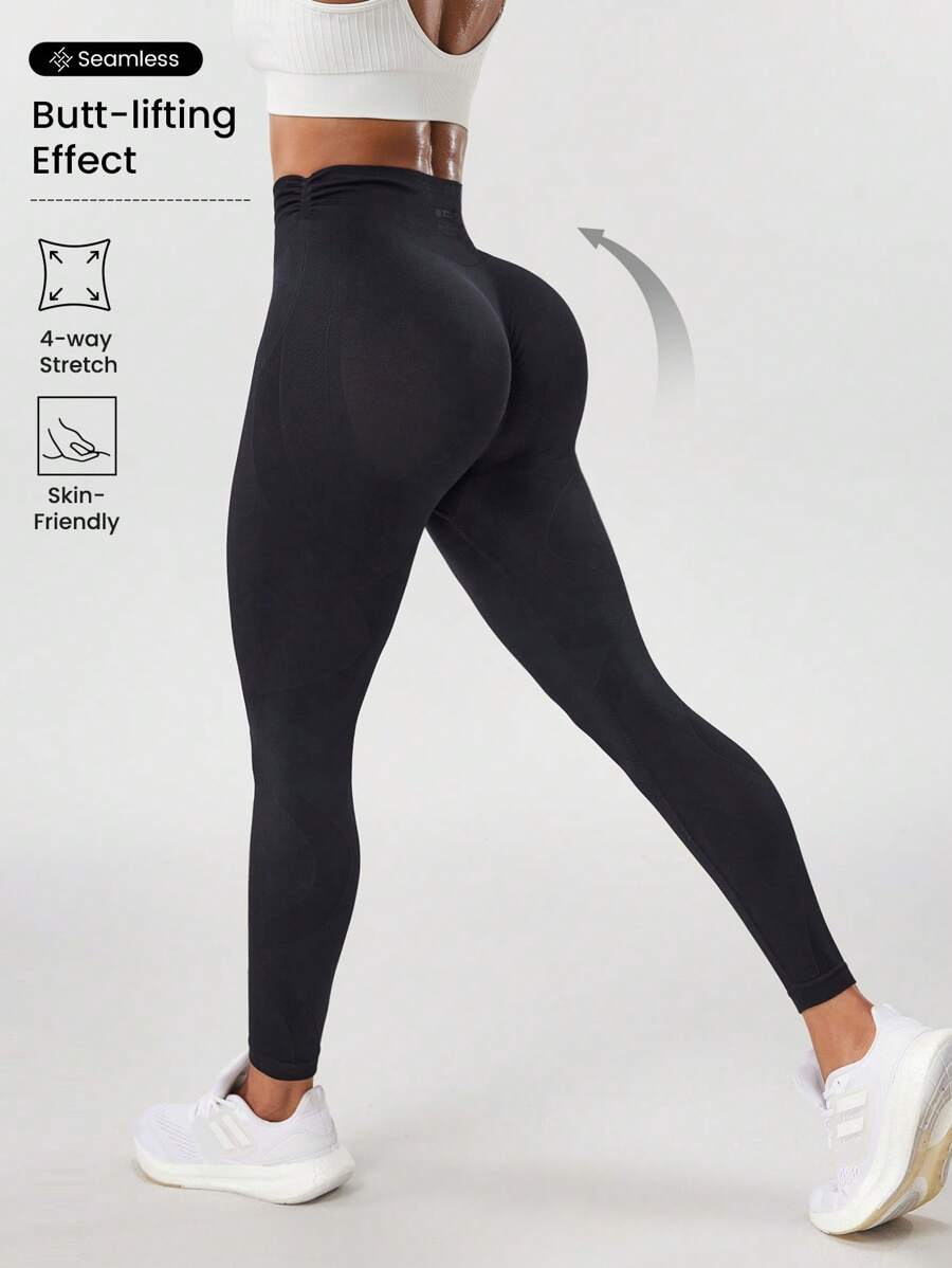 SHEIN Sports 纯色高腰紧身瑜伽裤，适合健身穿着