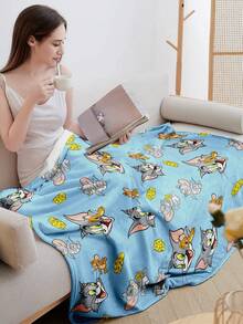 TOM & JERRY X SHEIN 卡通图案盖毯 - 超柔软珊瑚绒毛绒毯，适用于沙发、床和办公室，是送给成人粉丝的温暖蓬松礼物，可机洗，亲肤