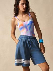 VARSIVA Gym Women Outfit Tie-Dye Print Scoop Neck Sleeveless Romper Jumpsuit - Multicolor - View 8