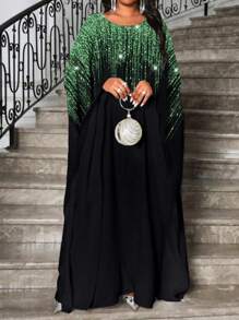 SHEIN Lady 春夏优雅派对鸡尾酒会音乐会/音乐节彩色编织圆领舞会礼服单件袖长短袖大码连衣裙生日和活动连衣裙节日大码夏装女装夏季节日服装女士节日服装女士夏装女士夏季服装女士夏季连衣裙 - 綠色 - 查看 1