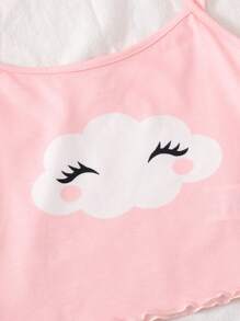 SHEIN Tween Girls Cute Cartoon Print Cami & Shorts Knit Pajama Two Pieces Set - Baby Pink - View 3