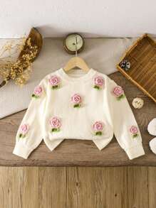 LMoss Kids Gestrickter Kardigan mit 3D-Blumen für Kleine Mädchen, Lässig leook