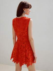 MOTF PREMIUM GUIPURE LACE SLEEVELESS SHORT DRESS - Red - View 3