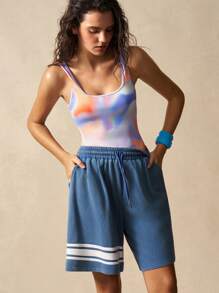 VARSIVA Gym Women Outfit Tie-Dye Print Scoop Neck Sleeveless Romper Jumpsuit - Multicolor - View 9