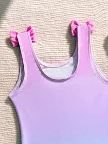 Ropa de playa para bebé niña de estilo lindo y fantasía: Mono en degradado rosa y azul, con diseño de flamenco y lazo para un aspecto adorable de verano - Multicolor - Ver 4