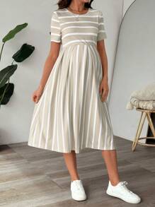 SHEIN Maternity Summer Casual Striped Short Sleeve Dress
