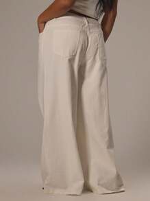 MUSERA Quần jeans ống rộng cạp thấp màu xanh nhạt cỡ lớn, thích hợp mặc hàng ngày, đi chơi, dạo phố, phong cách Y2K, thập niên 2000, thời trang đường phố, phong cách đường phố, dịp lễ. - trắng - Xem 3