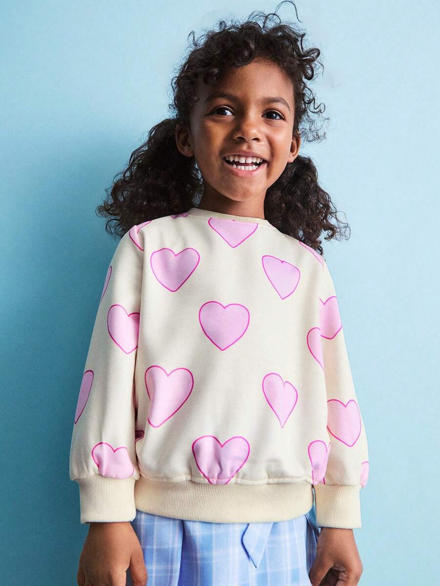 Maija Kids Maija Kids Young Girls' Loose Fit Round Neck Long Sleeve Heart Pattern Back To School Casual Sweatshirt,In Fall/Winter - Multicolor - View 1
