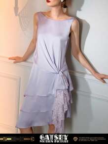 The Great Gatsby x MOTF ROBE À VOLANTS SUPERPOSÉS AVEC INSERT EN DENTELLE ET nœud SUR LE CÔTÉ