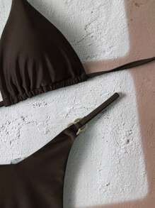 Swim Vcay Women 2pcs/Set Casual Vacation Solid Halter Neck Tie Bikini Top And Bottoms For Summer