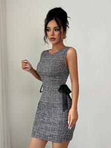 Elenzga 无袖圆领收腰优雅浪漫女士中长连衣裙，适合通勤