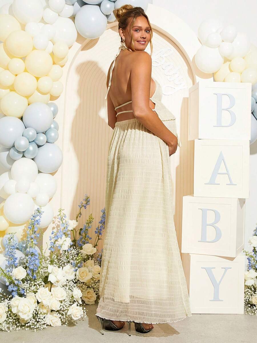 Loomaby Maternity Two Pieces Suits Gender Reveal Dress  Maternity Dress Baby Shower Dress  Women S White Dress Baby Shower Dress Maternity Baby Shower Guest Dress Butter Yellow - Apricot - View 1