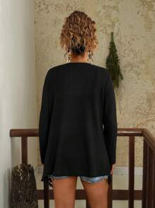 Travachic Plus Size Women Casual Loose Tassel Trim Cardigan, Long Sleeve Thin Open Front Outwear Black Cardigan Summer Cardigan For Women Black Coverups For Women  Black Tassel Cardigan,Fall Women Clothes