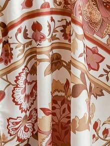 Soleia Áo cánh tay dài thắt nơ cổ chữ V sâu in họa tiết cỡ lớn cho nữ, phong cách ngày lễ mùa hè - Nhiều màu - Xem 8